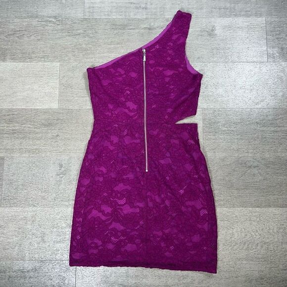 NBD × Naven Elina One Shoulder Waist Cut Out Lace Mini Dress, Magenta Women’s S - Picture 12 of 15